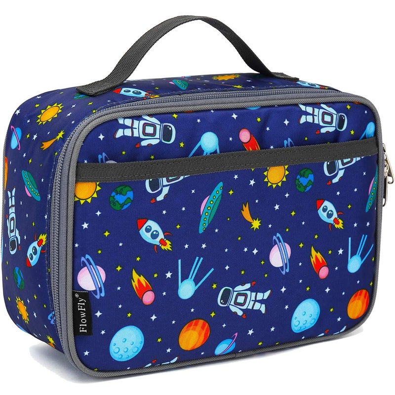 FlowFly Kids Lunch box Insulated Soft Bag Mini Cooler Back to School Thermal Meal Tote Kit for Girls, Boys, Astronaut - Image 1